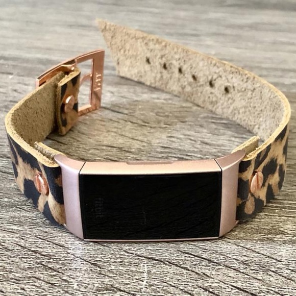 Fitbit Charge 3 Tracker Leopard Print Leather Band - Picture 5 of 7